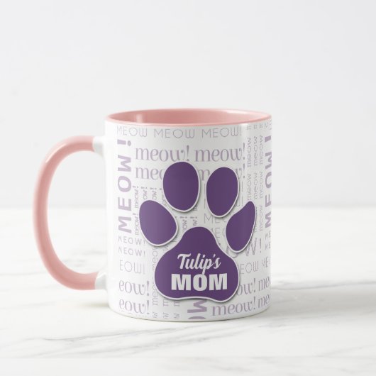Mug Maman chat Empreinte de patte pourpre avec le nom  (Gauche)
