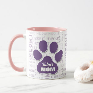 Mug Maman chat Empreinte de patte pourpre avec le nom 