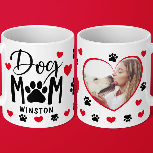 Mug Maman Chien Pattes Cœur Rouge Photo Personnalisée