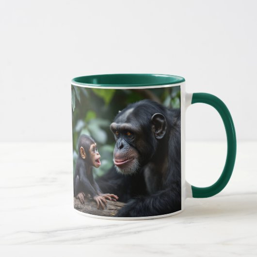 Mug Maman chimpanzé observe tendrement son bébé. (Droite)