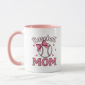 Mug Maman de baseball Dessin de noeud rose mignon (Gauche)
