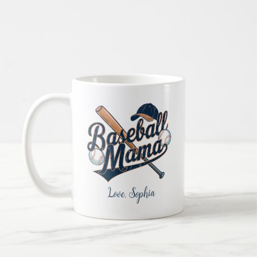 Mug Maman de baseball, Fête des mères Nom personnalisé (Gauche)