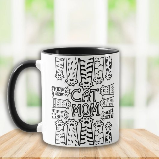 Mug Maman de chat noir et blanc avec pattes de chat
