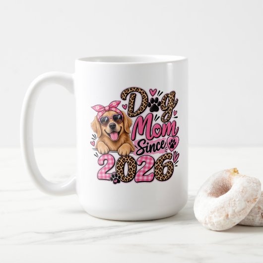 Mug Maman de Chien Depuis 2026 | Léopard Rose (Avec donut)