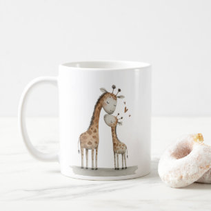 Mug Maman et bébé girafe Illustration mignonne