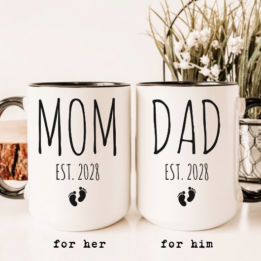 Mug Maman et Papa | Révélation de bébé avec écriture é