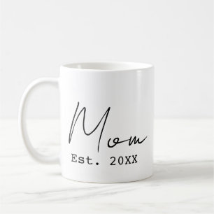 Mug Maman Établie. Élégant Script Noir Blanc Nouvelle