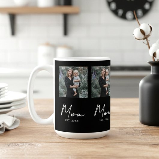 Mug Maman Établie Script Noir Répétition Photo