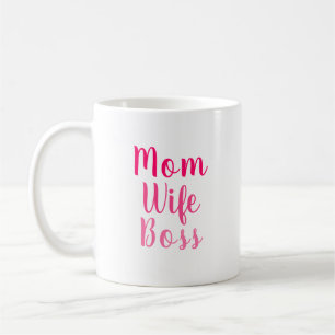 Mug Maman femme patron rose blanc script personnalisé 