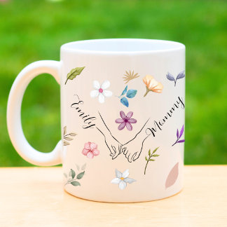 Mug Maman fille florale moderne main