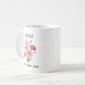 Mug Maman Fleur de naissance de janvier avec les préno (Devant gauche)