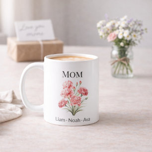 Mug Maman Fleur de naissance de janvier avec les préno