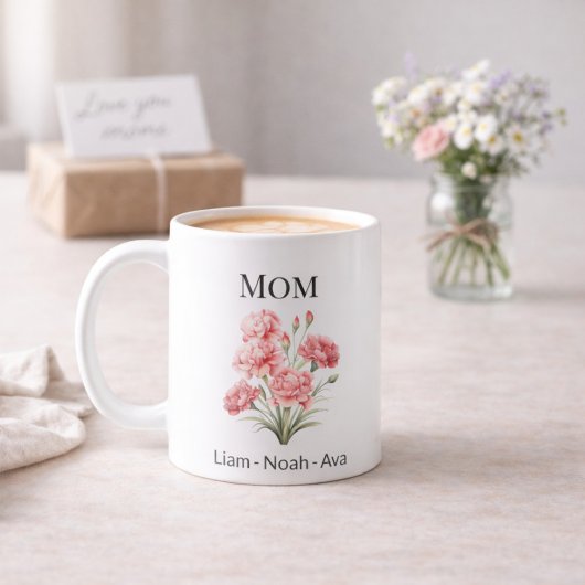 Mug Maman Fleur de naissance de janvier avec les préno