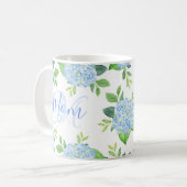 Mug Maman Floral Bleu Hydrangée Aquarelle moderne (Devant gauche)