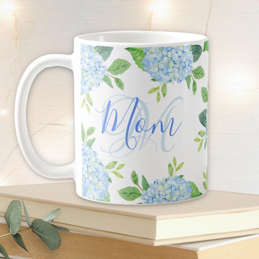 Mug Maman Floral Bleu Hydrangée Aquarelle moderne