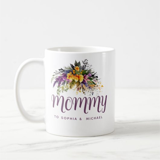 Mug Maman Kids nomme la fête des mères florales (Gauche)
