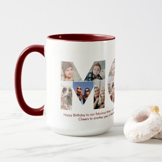Mug Maman Photo Collage Couper Fête des mères Annivers (Avec donut)