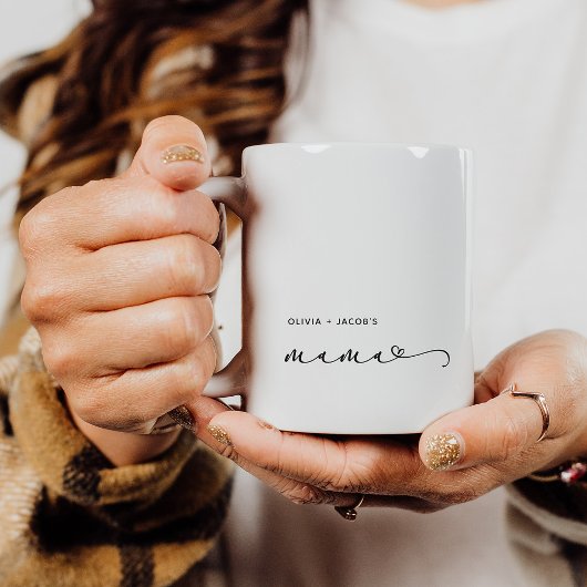 Mug Maman | Script chic et coeur avec des noms d'enfan