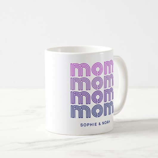 Mug Maman | Texte de style Disco rose et violet (Devant droit)