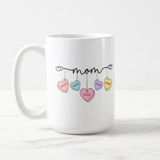 Mug Maman Valentines Enfants Nom Coeurs Convo (Gauche)