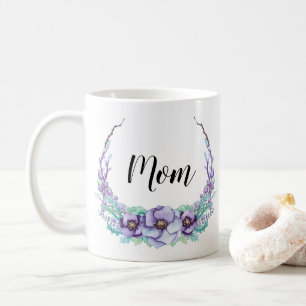 Mug Maman Violet Pourpre Fleurs Aquarelle Délicate