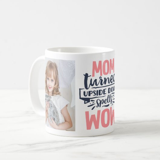 Mug Maman wow fun rose gris typographie mère citation (Devant gauche)