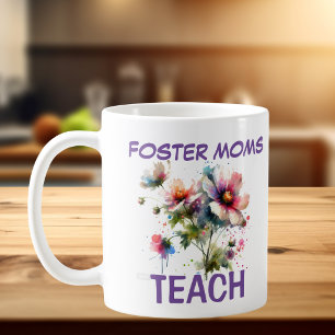 Mug Mamans d'accueil florales enseignent Rose/ Bleu