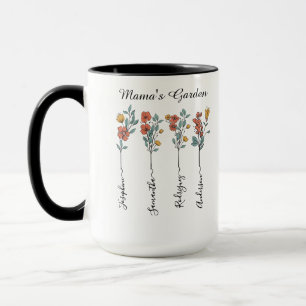 Mug Mama's Garden Custom 4 Noms cadeau floral pour mam