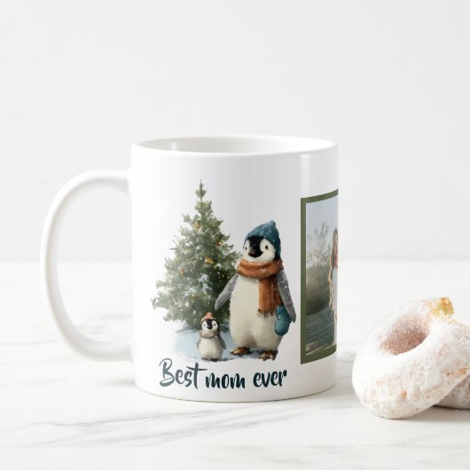 Mug Manchot d'hiver personnalisé « Meilleure maman de  (Avec donut)