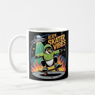 Mug Manchot en skateboard OVNI Alien Drôle