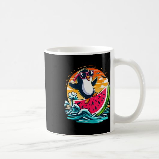 Mug Manchot solitaire Pastèque Surf Été Coucher de sol (Droite)