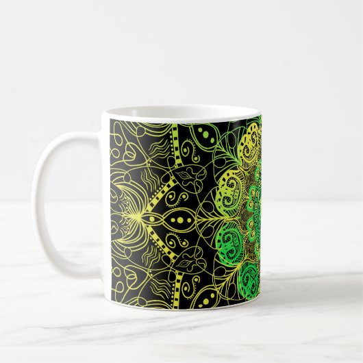 Mug Mandala Art : Green Yellow Detail. (Gauche)