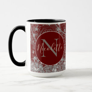 Mug Mandala avec Monogramme Parties scintillant Argent