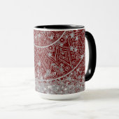 Mug Mandala avec Monogramme Parties scintillant Argent (Devant droit)