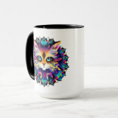 Mug Mandala avec portrait de chat mignon et duveteux (Devant gauche)