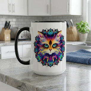 Mug Mandala avec portrait de chat mignon et duveteux