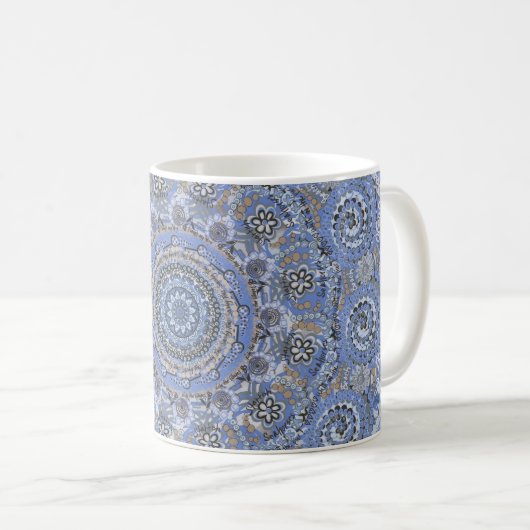 Mug Mandala Bleu Avec Des Mots Vie Mer De Plage (Devant droit)