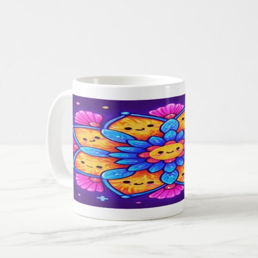 Mug “Mandala Bloom: Sip Joyfully in Neon Kawaii” (Devant gauche)
