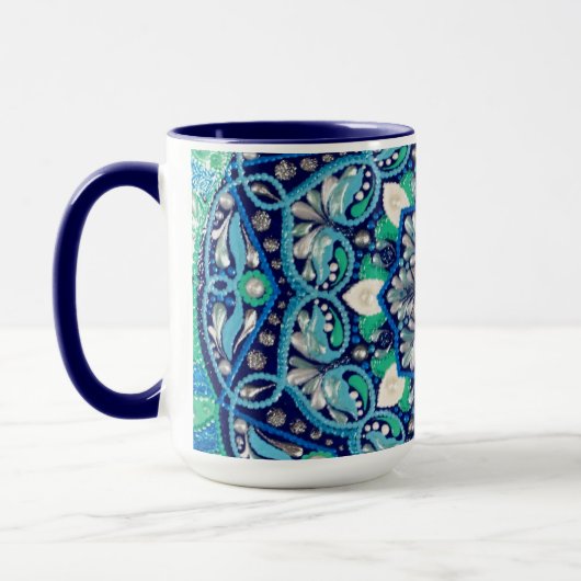 Mug Mandala d'art des points bleus (Gauche)