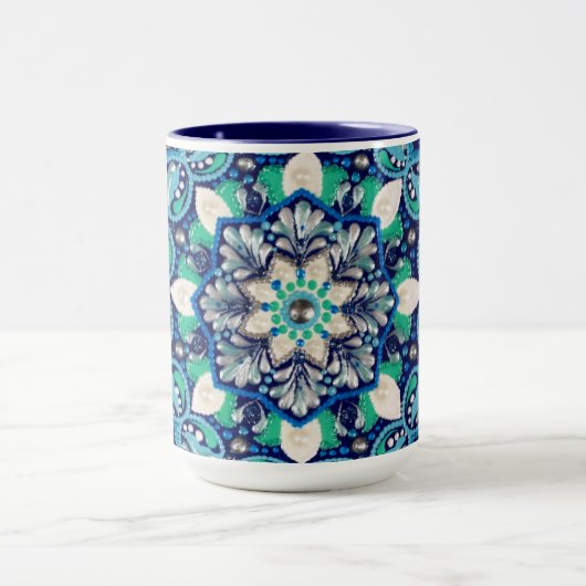Mug Mandala d'art des points bleus (Centre)