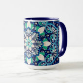 Mug Mandala d'art des points bleus (Devant droit)