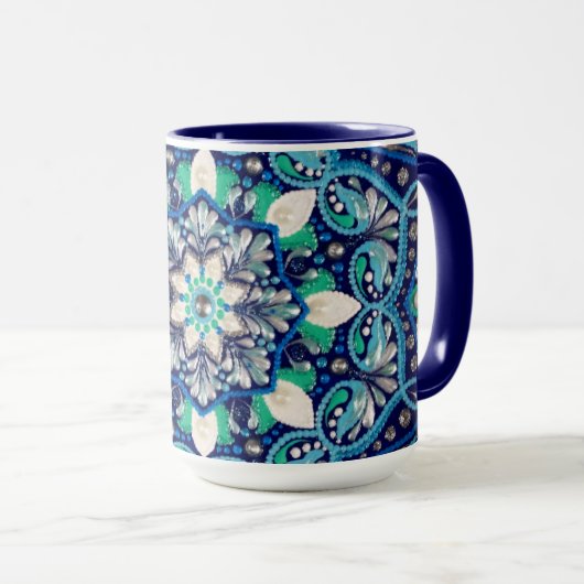 Mug Mandala d'art des points bleus (Devant droit)