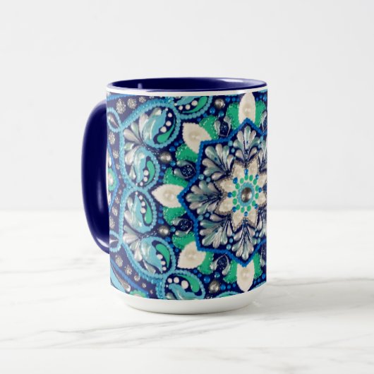 Mug Mandala d'art des points bleus (Devant gauche)