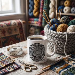 Mug Mandala de pelote de fil noir et blanc