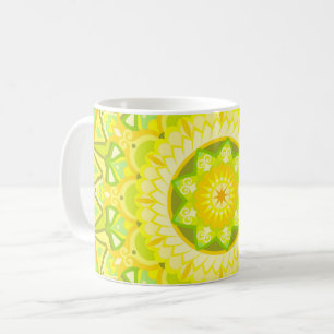 Mug Mandala de printemps vert jaune floral bohème