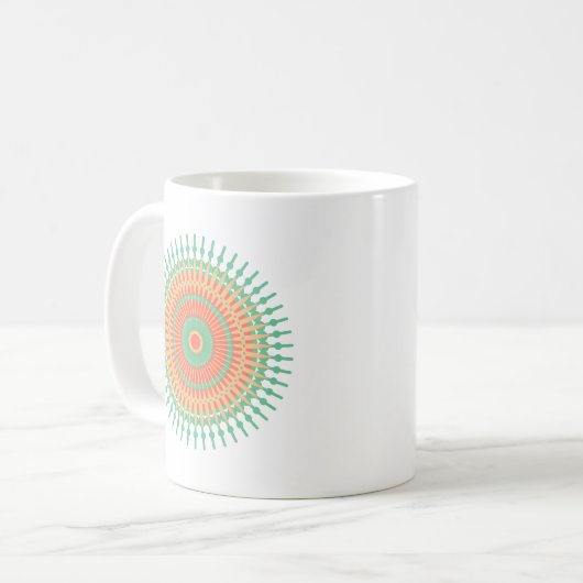 Mug Mandala design vert, orange indienne (Devant gauche)