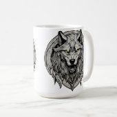 Mug Mandala du Loup Féroce : Symbole de Force (Devant droit)
