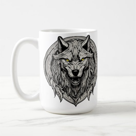 Mug Mandala du Loup Féroce : Symbole de Force (Gauche)