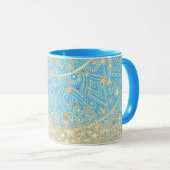 Mug Mandala envoûtant avec Gold Stars sur Turquoise (Devant droit)