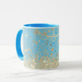 Mug Mandala envoûtant avec Gold Stars sur Turquoise (Devant gauche)